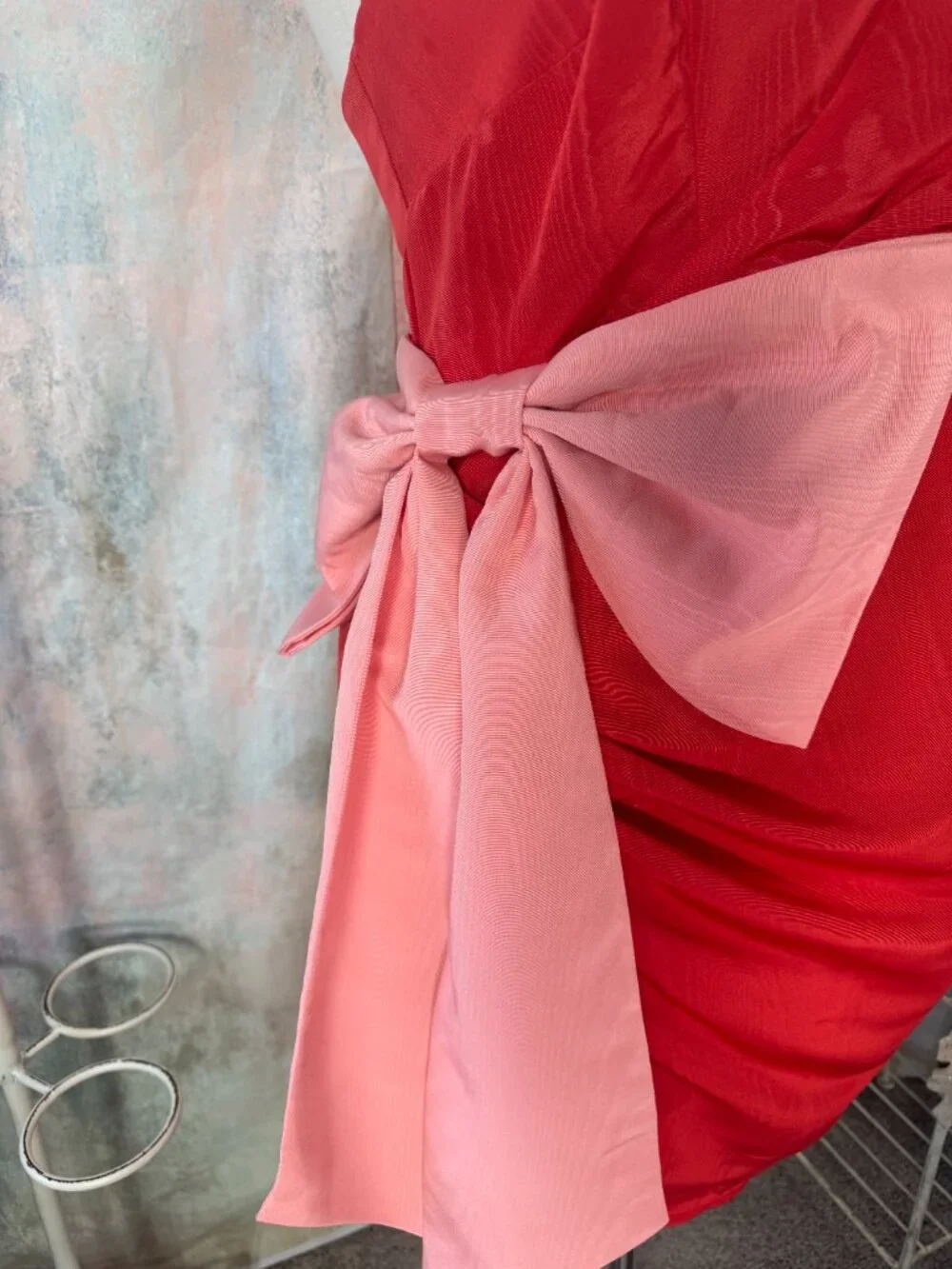 📌Future Collective Red Cocktail - Party Mini Dress with Pink Bow Accent - Picture 4 of 16